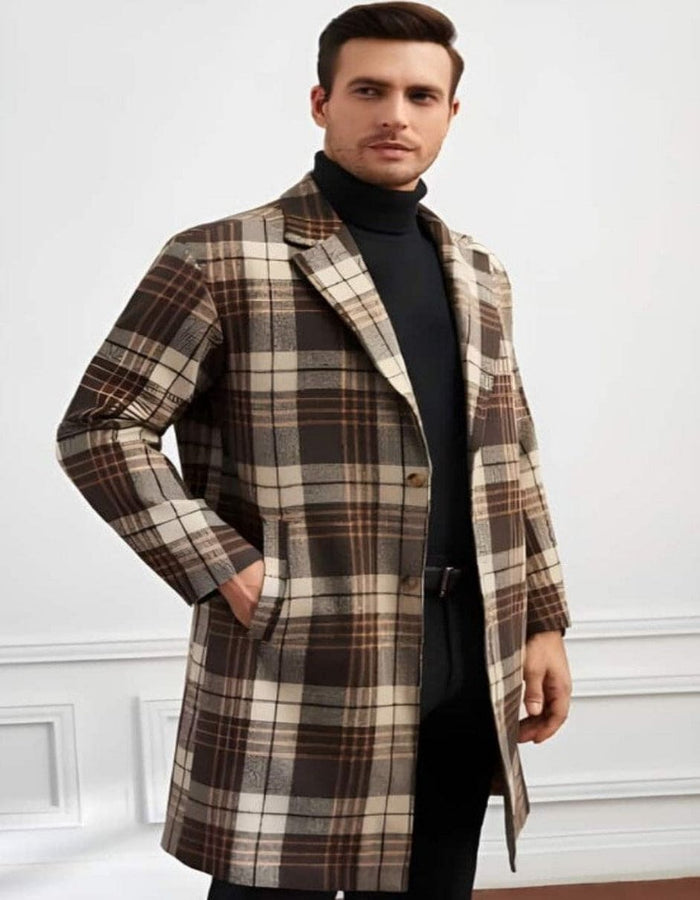 Plaid Wool Overcoat  Brown by AlbertoNardoniStore