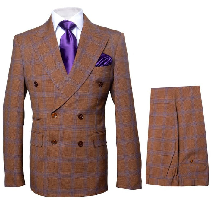 Vintage Suit - Rossiman Suit - Brown and Blue Mix Windowpane Suit - Glen Plaid Suit by USA Men's Outlet