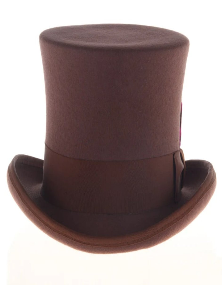 Victorian Steampunk Top Hat - 1800 19th Century - Dressy Loden Felt Top Brown Hat by USA Men's Outlet