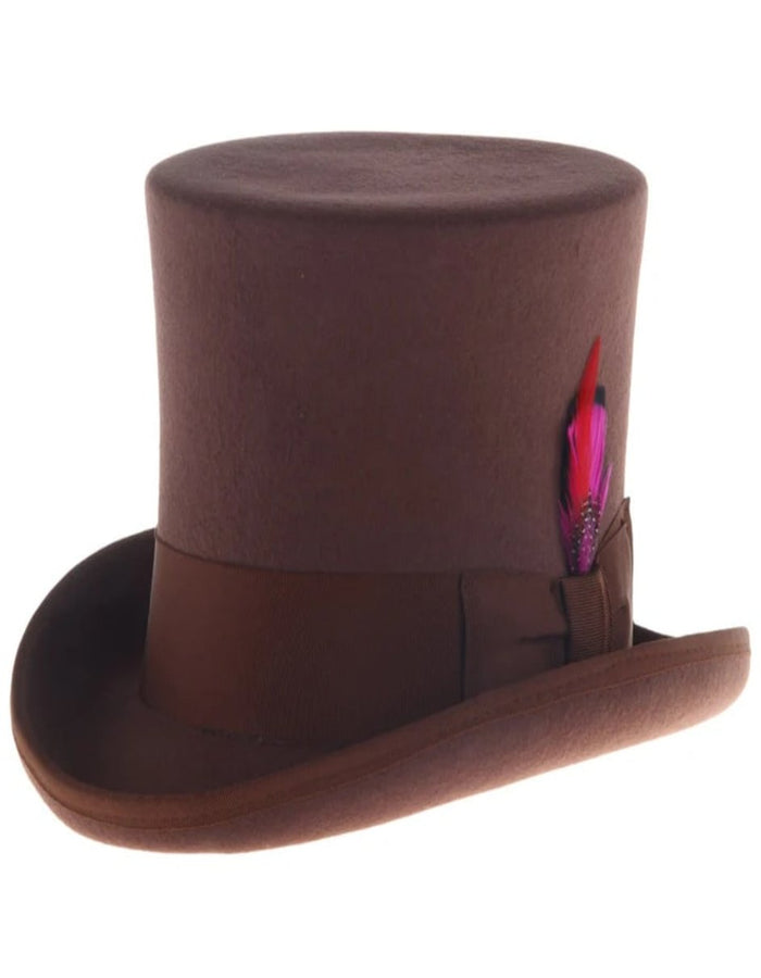 Victorian Steampunk Top Hat - 1800 19th Century - Dressy Loden Felt Top Brown Hat by USA Men's Outlet