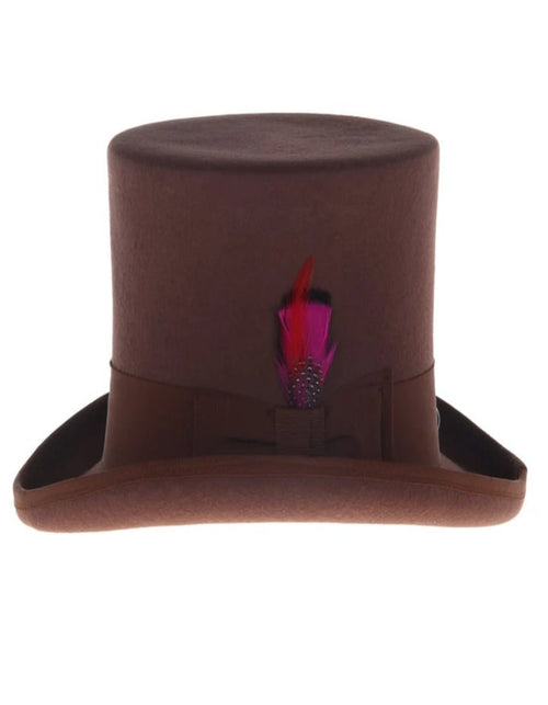 Victorian Steampunk Top Hat - 1800 19th Century - Dressy Loden Felt Top Brown Hat by USA Men's Outlet