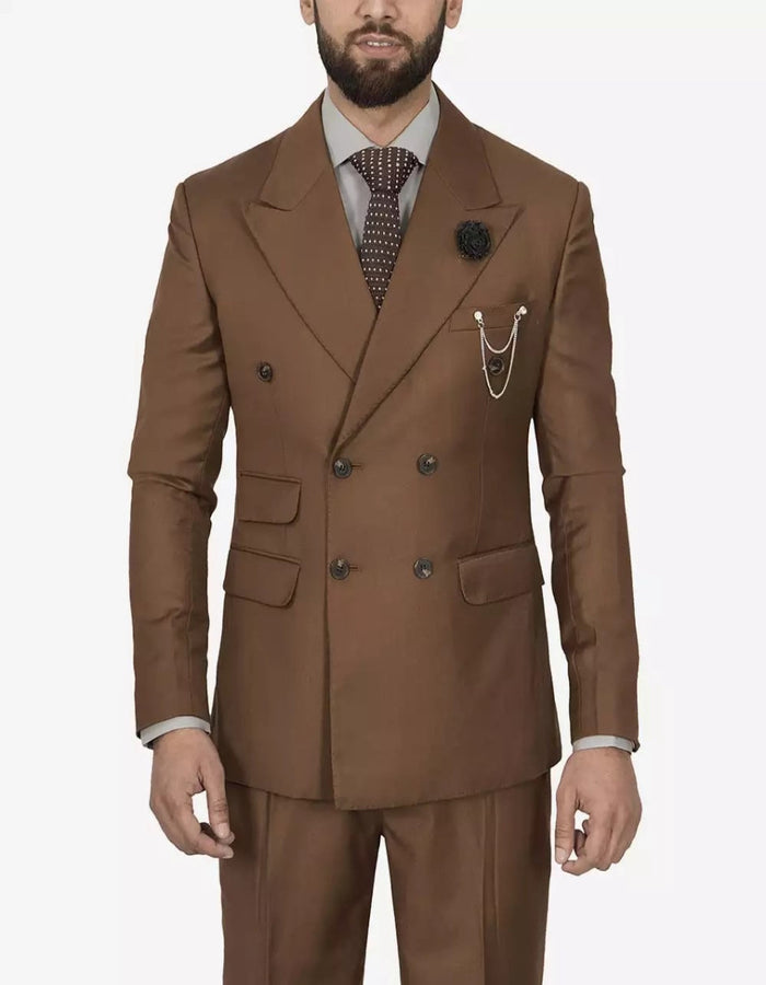 Mens Brown Peak Lapel 2-Piece Double Breasted Suit by USA Men's Outlet