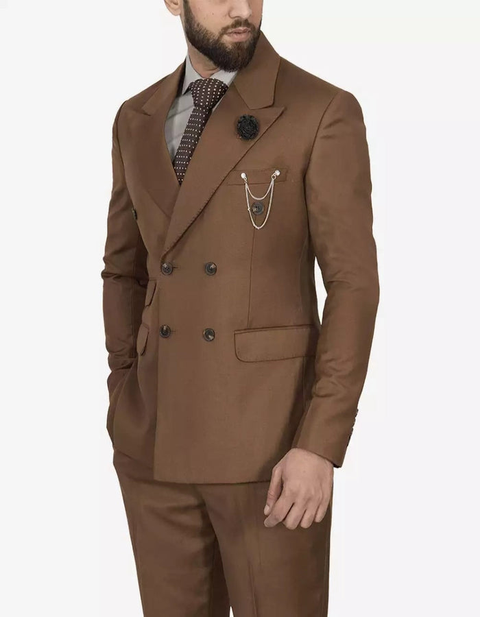 Mens Brown Peak Lapel 2-Piece Double Breasted Suit by USA Men's Outlet