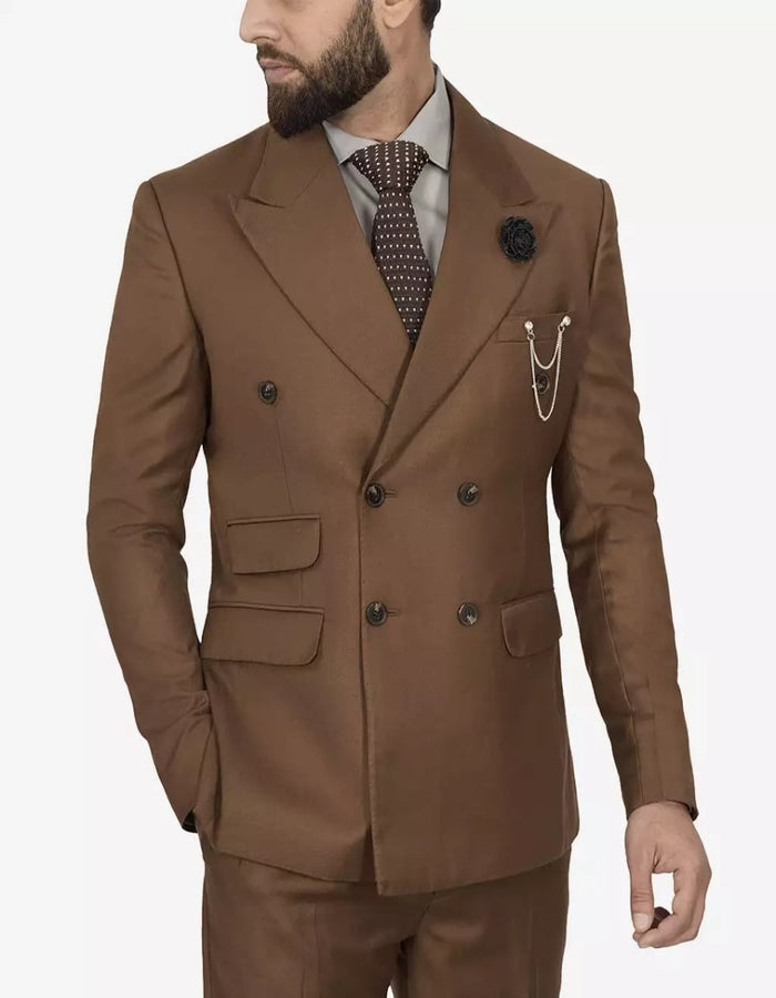 Mens Brown Peak Lapel 2-Piece Double Breasted Suit by USA Men's Outlet