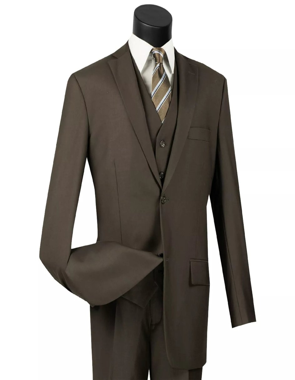 Mens Big and Tall Brown Three Piece Two Button Classic Fit Suit by USA Men's Outlet