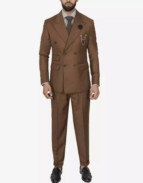 Mens Brown Peak Lapel 2-Piece Double Breasted Suit by USA Men's Outlet