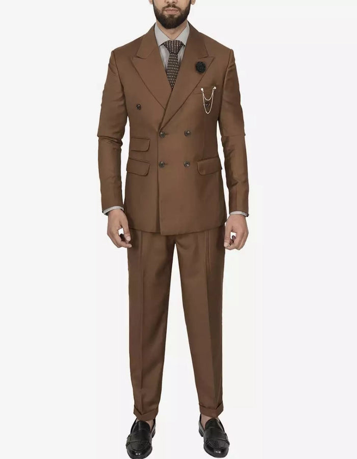 Mens Brown Peak Lapel 2-Piece Double Breasted Suit by USA Men's Outlet