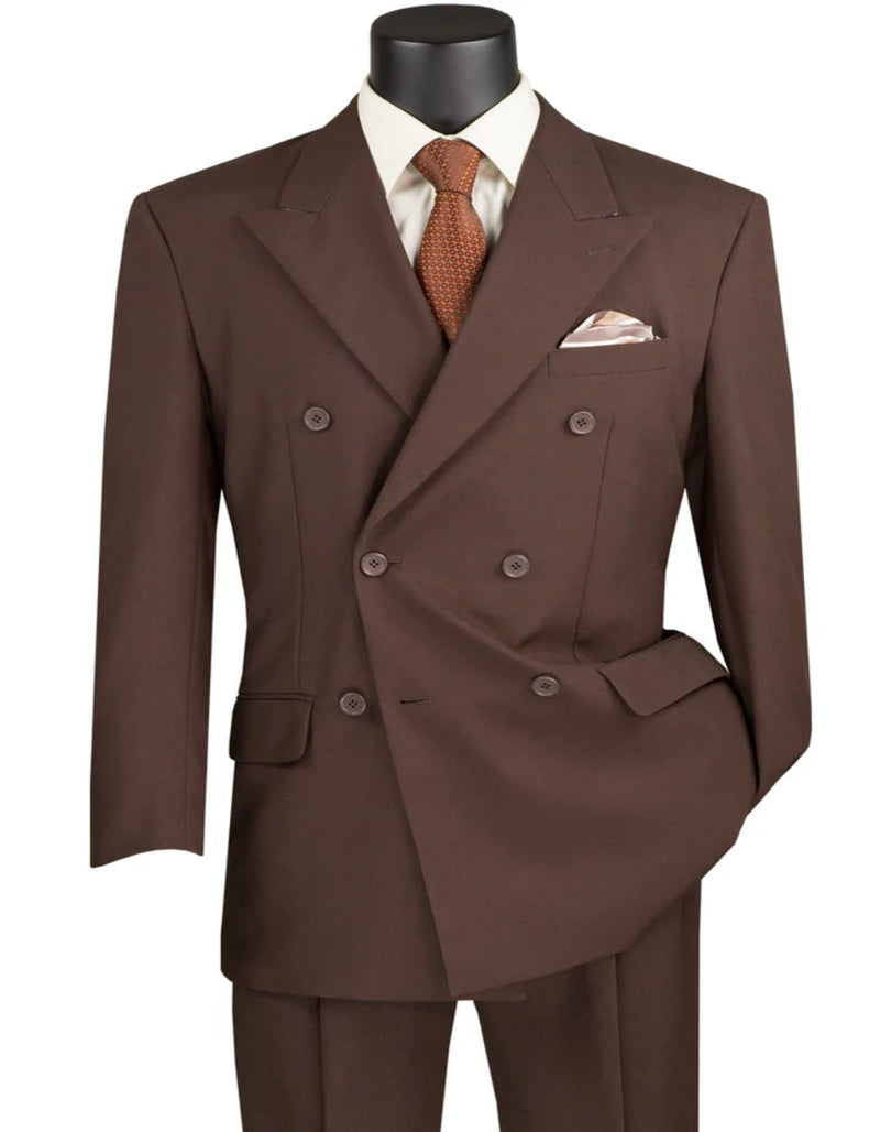 Mens Classic Double Breasted Poplin Brown Suit