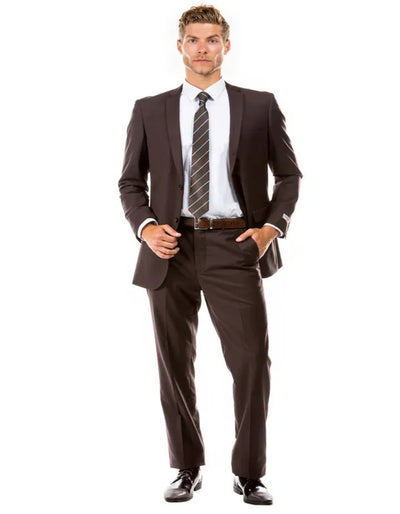 Mens Basic 2 Button Slim Fit Wedding Brown Suit
