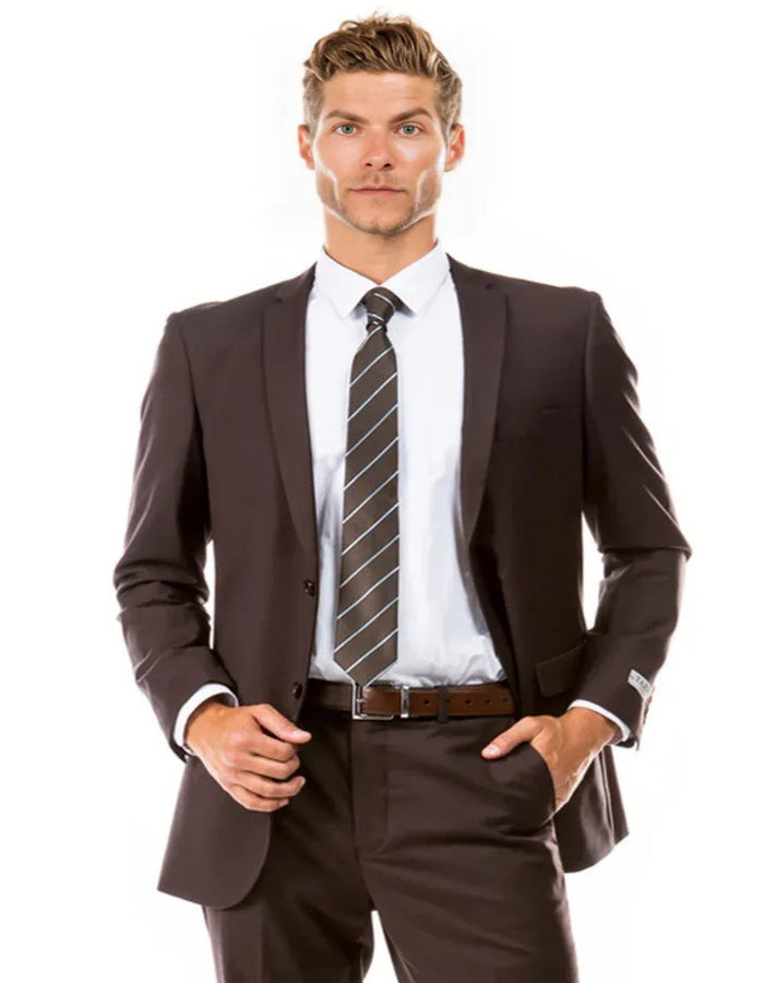 Mens Basic 2 Button Slim Fit Wedding Brown Suit