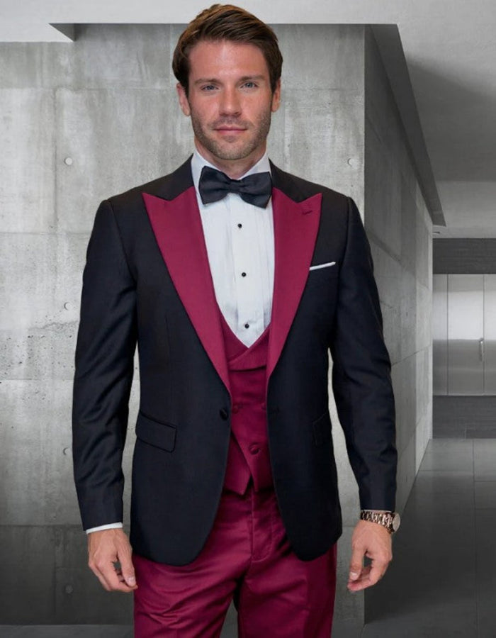 Mens Burgundy 3 PC Modern Fit Tuxedo by Men's Tuxedo USA