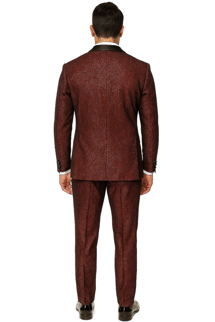 Mens Burgundy Shiny Stripe Tuxedo Jacket - Slim Fit Satin Lapel Dinner Blazer for Formal Events by USA Men's Outlet