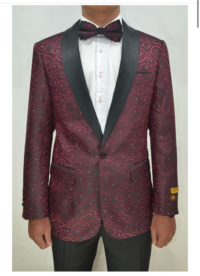 Paisley-300 Burgundy and Black Tuxedo Blazer with Bow Tie by USA Men's Outlet