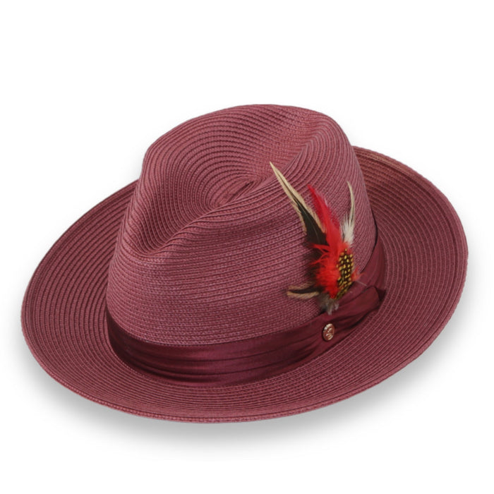 Tapa Crushable Straw Hat Fedora in Burgundy by Ferrecci USA