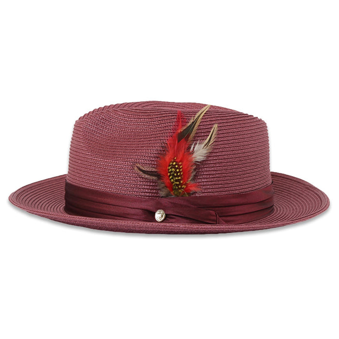 Tapa Crushable Straw Hat Fedora in Burgundy by Ferrecci USA