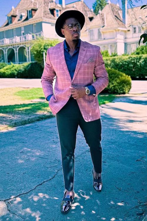 Mens Two Button Classic Fit Sport Coat Blazer in Burgundy Red Windowpane Plaid by Renoirin