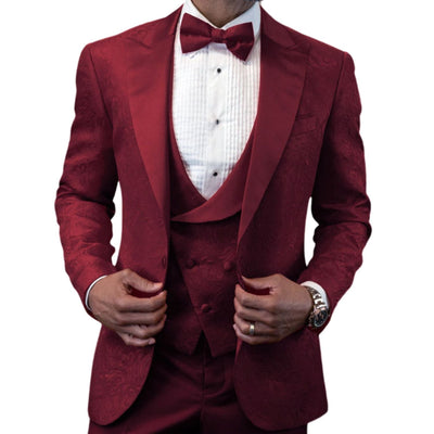 Men's Burgundy Peak Lapel 3-Piece Tuxedo