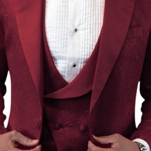 Men's Burgundy Peak Lapel 3-Piece Tuxedo