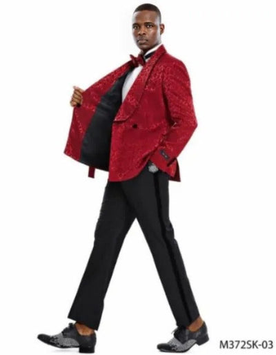 Burgundy Tuxedo - Maroon Burgundy Color - Floral Sportcoat - Big and Tall Tuxedo Dinner Jacket - 2023 Fancy Burgundy Blazer by Men's Tuxedo USA
