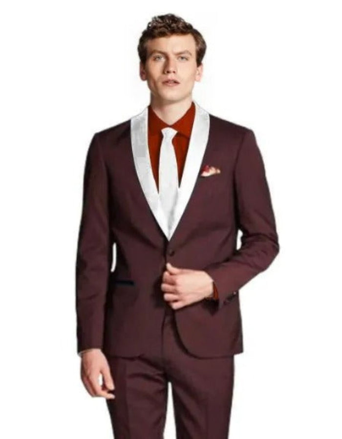 Burgundy Tuxedo - Maroon Burgundy Color - Men's Shawl Lapel Maroon/White ~ Wine ~ Maroon Suit Tuxedo Burgundy Suit by Men's Tuxedo USA
