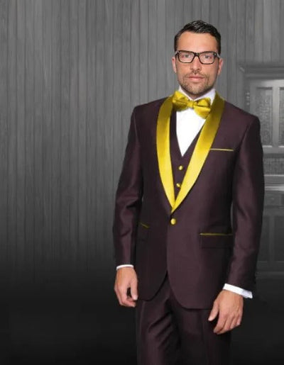 Burgundy Tuxedo - Maroon Burgundy Color - Men's Shawl Lapel Burgundy Chest Pocket Tuxedo Gold by Men's Tuxedo USA