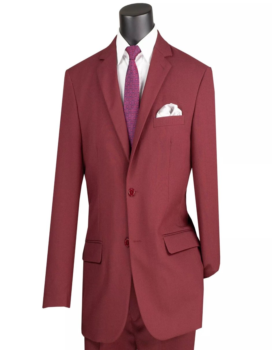 Mens Big and Tall Burgundy Two Button Classic Fit Poplin Polyester Suit by USA Men's Outlet
