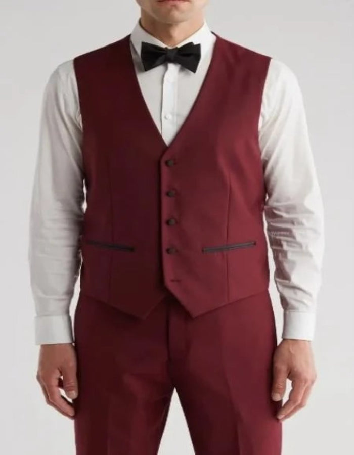 Burgundy Tuxedo - Maroon Burgundy Color - Shawl Collar Tuxedo Vested Suit - Burgundy Wedding Prom Suit by Men's Tuxedo USA