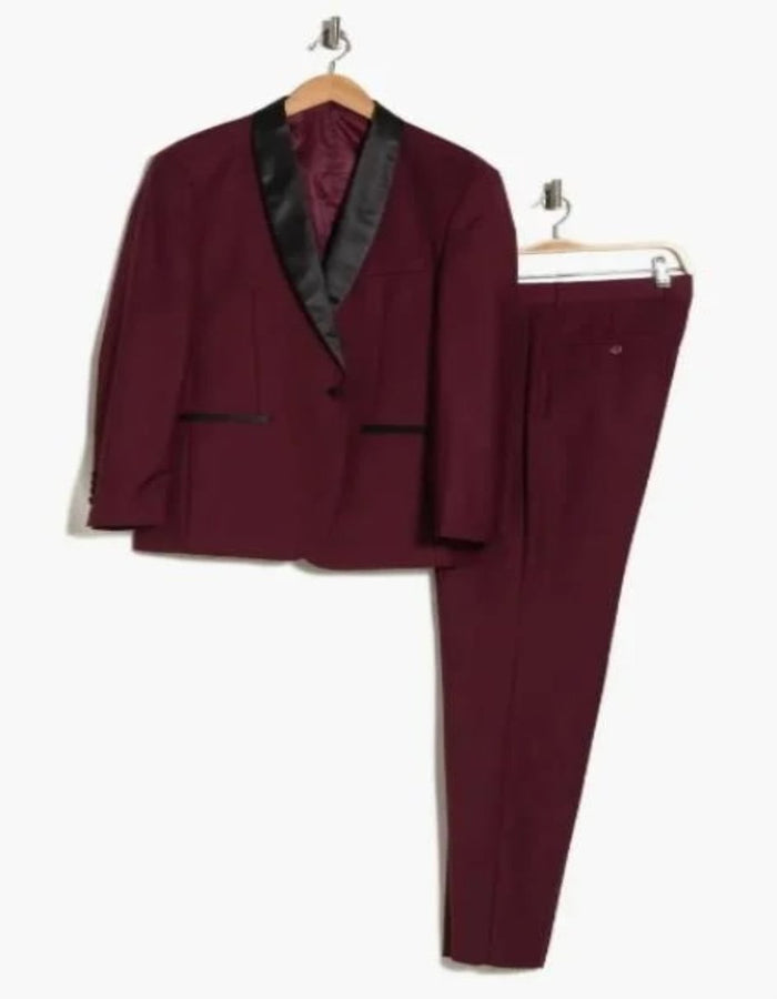Burgundy Tuxedo - Maroon Burgundy Color - Shawl Collar Tuxedo Vested Suit - Burgundy Wedding Prom Suit by Men's Tuxedo USA