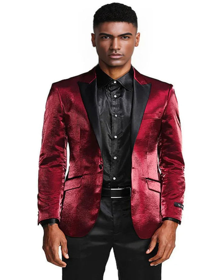 Cheap Tuxedos - Affordable Prom Suit - Men's Slim Fit Shiny Satin Prom & Wedding Burgundy Tuxedo