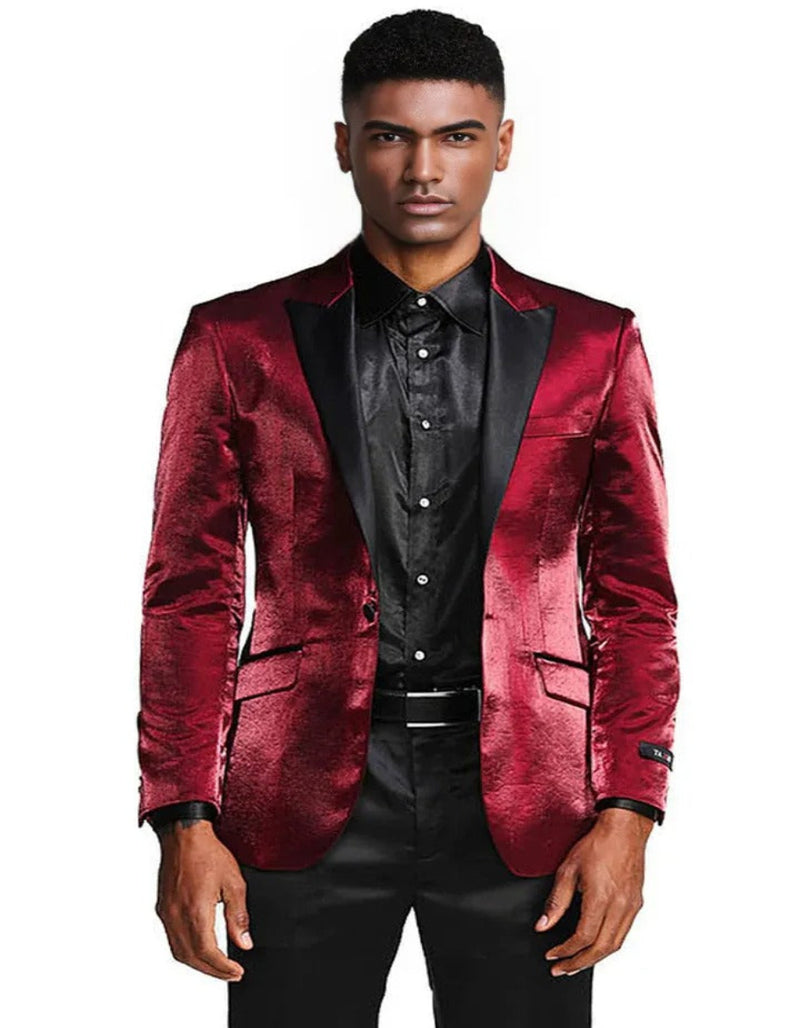 Cheap Tuxedos - Affordable Prom Suit - Men's Slim Fit Shiny Satin Prom & Wedding Burgundy Tuxedo Burgundy Prom Tuxedo