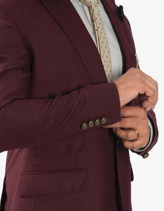 Mens Morgan Peak Lapel 3 Piece Burgundy Suit by USA Men's Outlet