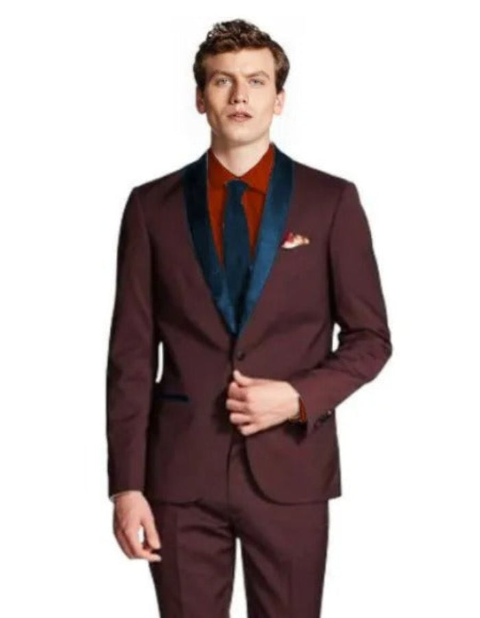 Burgundy Tuxedo - Maroon Burgundy Color Men's Shawl Lapel Maroon/Navy ~ Wine ~ Maroon Suit Tuxedo Burgundy Suit by Men's Tuxedo USA