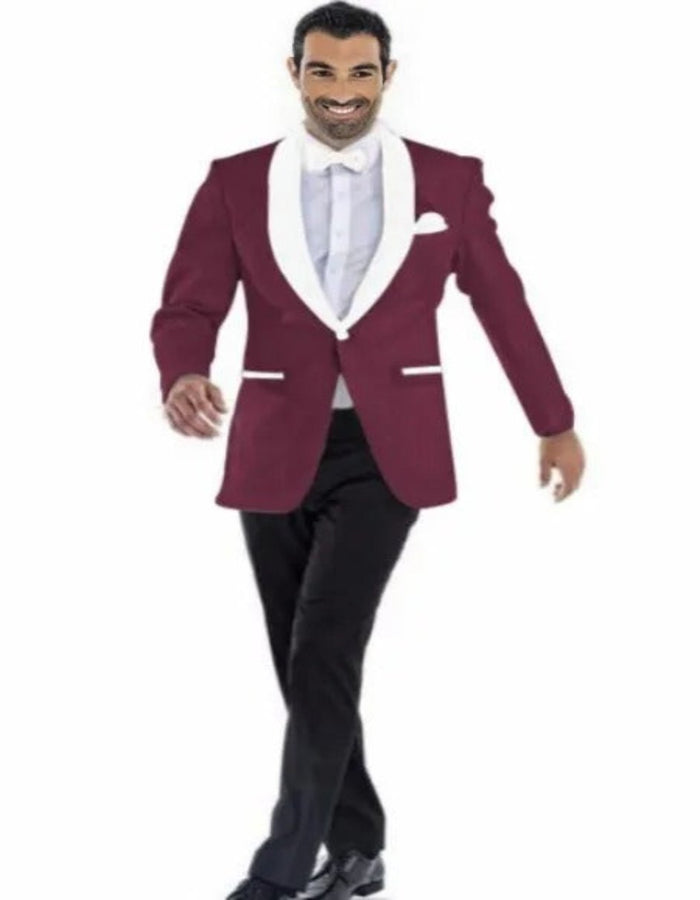 Burgundy Tuxedo - Maroon Burgundy Color - Men's Blazer Burgundy and White Two Toned Tuxedo Dinner Jacket Perfect For Prom Wedding & Groom - Men's Tuxedo USA