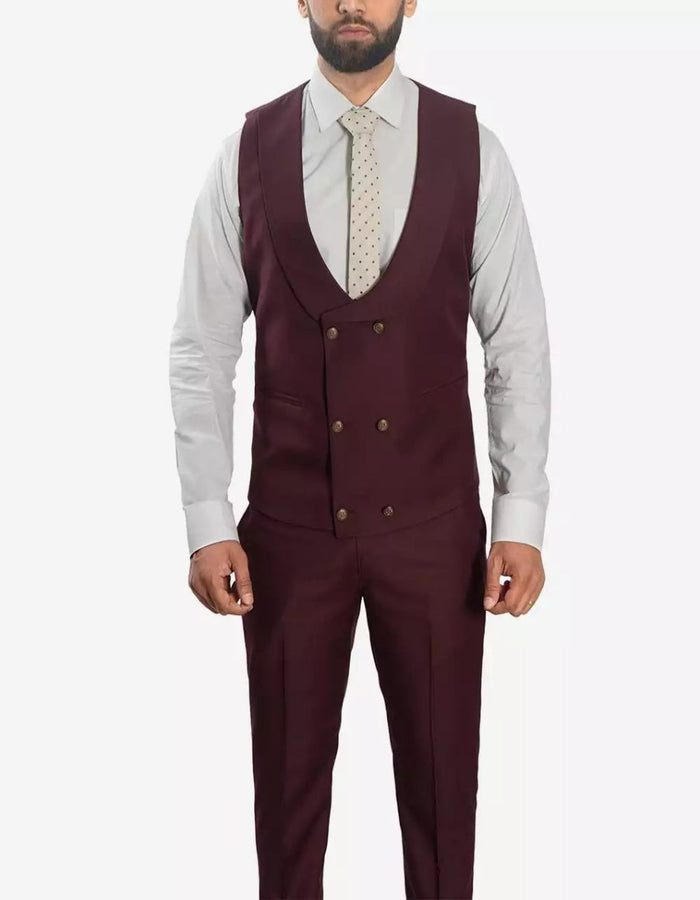 Mens Morgan Peak Lapel 3 Piece Burgundy Suit by USA Men's Outlet