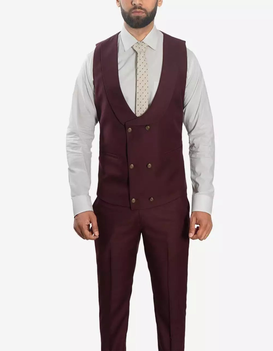 Mens Morgan Peak Lapel 3 Piece Burgundy Suit by USA Men's Outlet