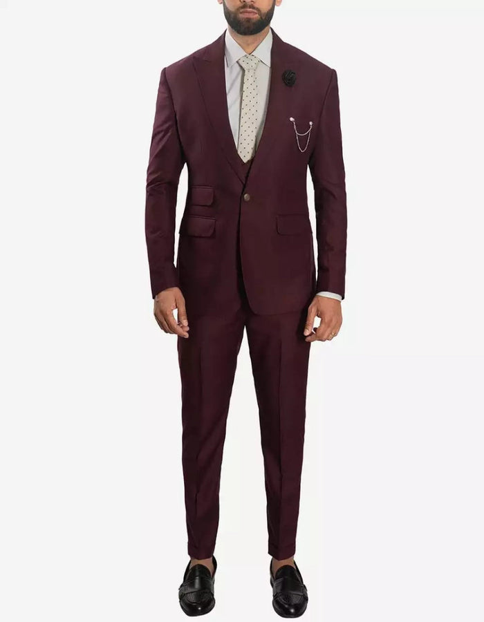 Mens Morgan Peak Lapel 3 Piece Burgundy Suit by USA Men's Outlet