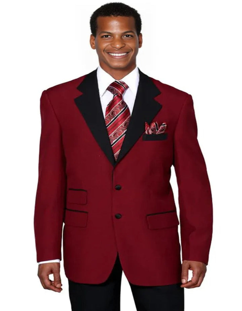 Cheap Tuxedos - Affordable Prom Suit - Mens 2 Button Classic Fit Contrast Collar Burgundy Tuxedo