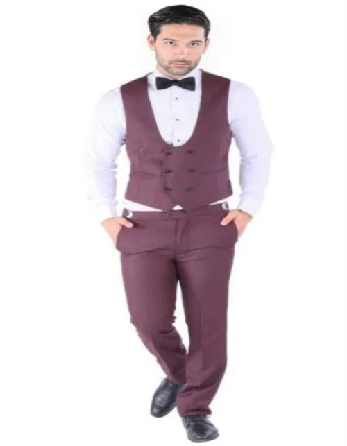 Burgundy Tuxedo - Maroon Burgundy Color - Prom Tuxedo - Wedding Tuxedo Luna Burgundy 3-Piece Slim Fit Peak Lapel Tuxedo by Men's Tuxedo USA