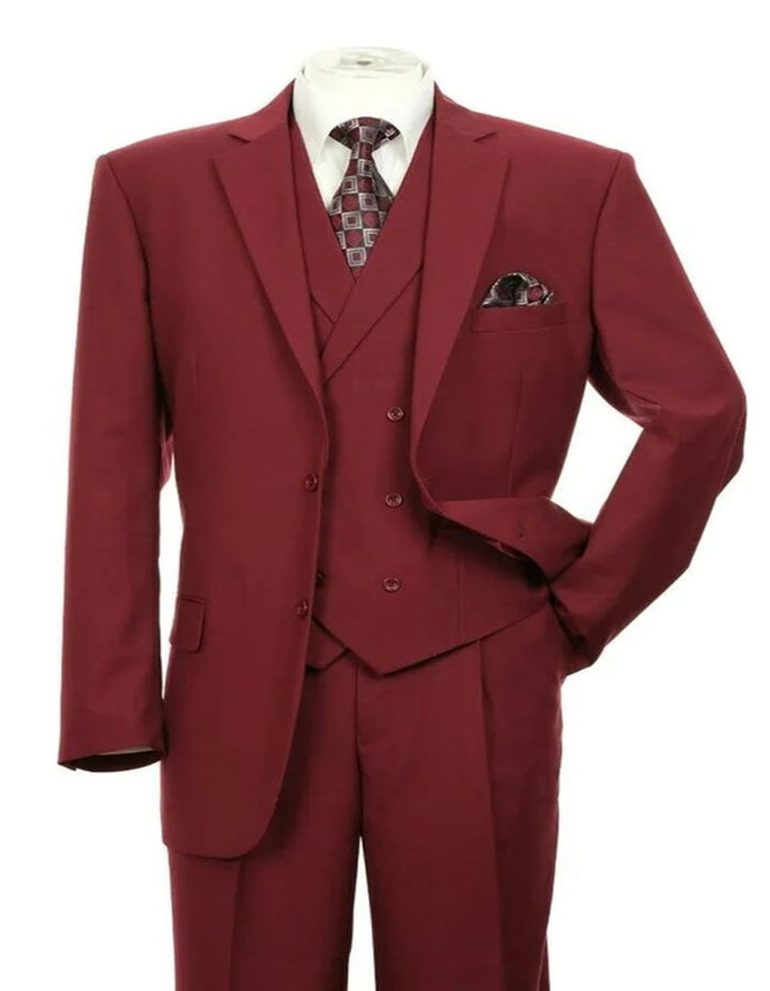 Pleated Dress Men Suits - Mens 2 Button Pleated Pant Classic Fit Double Breasted Burgundy Suit by Men's Tuxedo USA