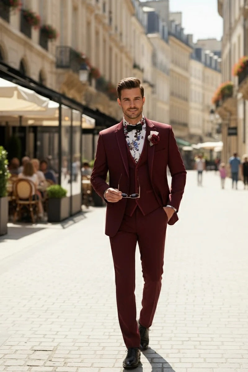 Burgundy Vinci 2-Button Notch Tuxedo