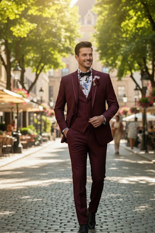 Burgundy Vinci 2-Button Notch Tuxedo