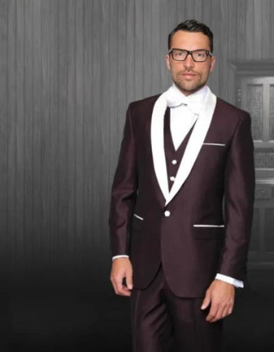 Burgundy Tuxedo - Maroon Burgundy Color - Men's Shawl Lapel Burgundy Tuxedo White by Men's Tuxedo USA