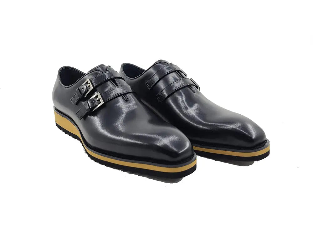 Carrucci Burnished Leather Double Monk Strap Whole Cut Shoe