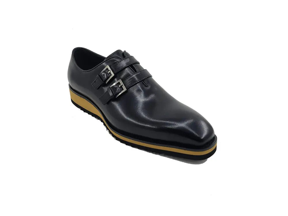 Carrucci Burnished Leather Double Monk Strap Whole Cut Shoe