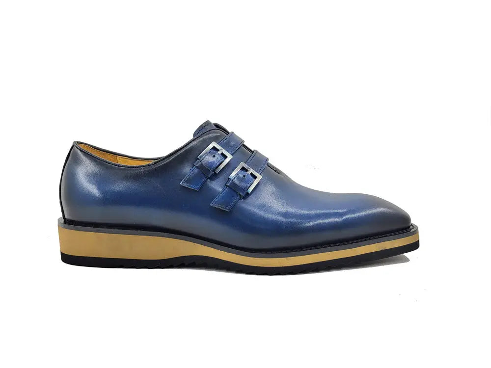 Carrucci Burnished Leather Double Monk Strap Whole Cut Shoe