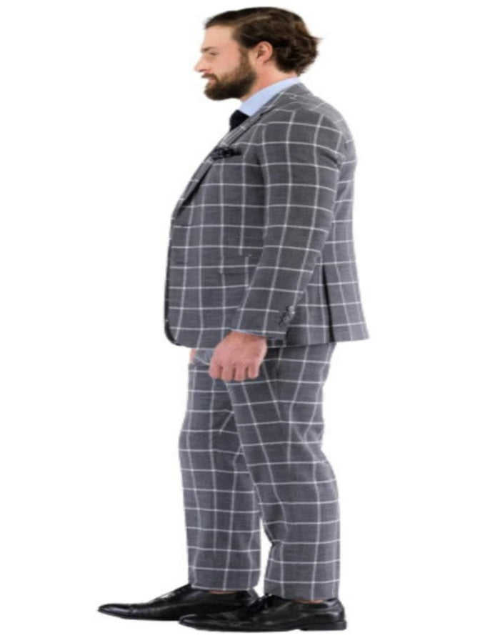 Mens Plaid Suit - Windowpane Pattern With Vest - Business Suit Grey by USA Men's Outlet