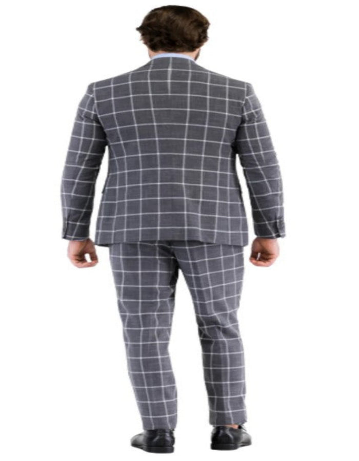 Mens Plaid Suit - Windowpane Pattern With Vest - Business Suit Grey by USA Men's Outlet