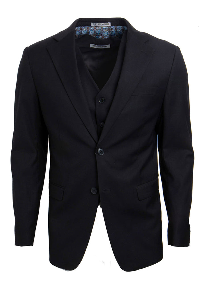 Men's Black Stacy Adams Suit: 2-Button, Vested, Timeless Basic.
