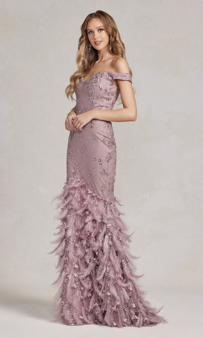 Nox Anabel C1106 Glamorous Glitter Prom Dress with Feather Skirt