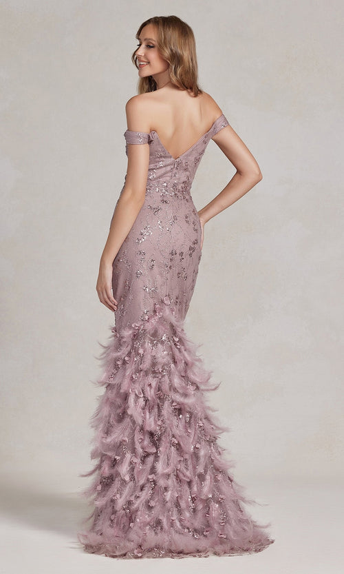 Nox Anabel C1106 Glamorous Glitter Prom Dress with Feather Skirt